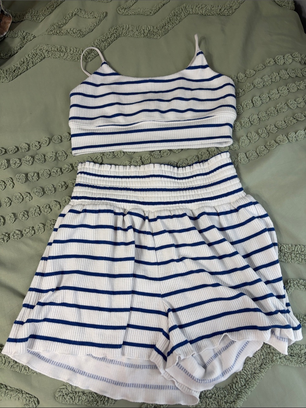 Altar'd State White and Navy Striped Ribbed Set